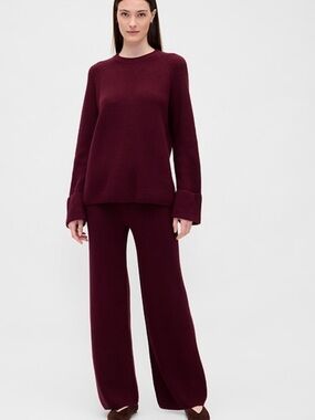 GAP Wide-Leg Knit Pants in Deep Wine